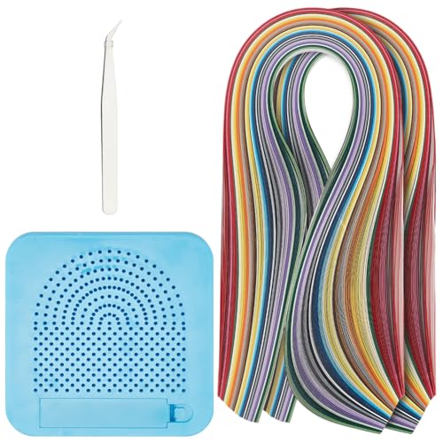 WEBEEDY Papier Quilling Tools 360 Quilling Papierstreifen 5mm 36 Farben mit Blaues Quilling Strickbrett Pinzette Erwachsene Anfänger Papierhandwerk DIY Tools Set