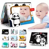 beiens Baby Spiegel Spielzeug mit Knisterbuch, Panda mit schwarz weiß Buch 0 3 6 Monate, Faltbarer Kontrast Spielzeug Baby für neugeborenen Geschenk