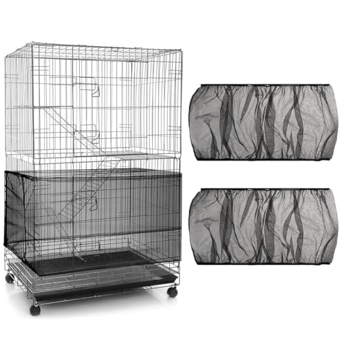 PLABBDPL Einstellbar Vogelkäfig Abdeckung, Extra Groß Vogelkäfig Samenfänger, Papageien Kordelzug Vogelfutter Kleintiere Netz, Abdeckung Rock Bewachen für Runde Quadratische Käfige, 2Pcs, Schwarz