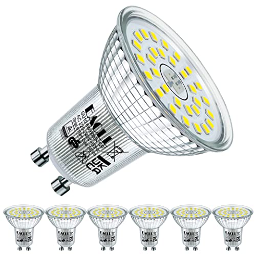 EACLL GU10 LED Kaltweiss 6 Watt Ersetzt 100W Halogen Leuchtmittel, 6er-Pack, 745 Lumen 6000 Kelvin Birnen, AC 230V Flimmerfrei Strahler, Abstrahlwinkel 120 Grad Spot, Nicht Dimmbar Reflektorlampen