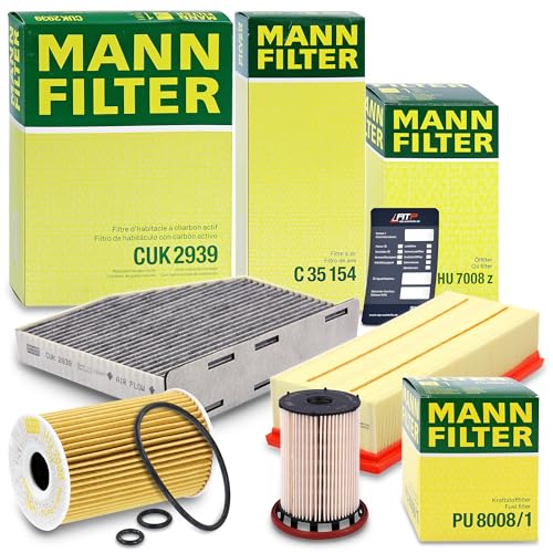 MANN-FILTER Inspektionspaket Filterset 1x Ölfilter, 1x Luftfilter, 1x Innenraumfilter (Aktivkohlefilter), 1x Kraftstofffilter, 1x Ölablassschraube, 1x Ölwechselanhänger,