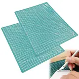 Schneidematte Set,Selbstheilende Bastelunterlage Mat,A4 Selbstheilend Schneidematte,Selbstheilende Schneideunterlage,Doppelseitig Rastern,Für Professionelle Schnitte,Handrückenbretter,30×22cm,Grün