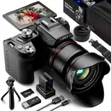 NBD 5K Digitalkamera 64 MP mit 16X optischem Zoom & Autofokus, 3" 180° Drehdisplay, WiFi/HDMI – inkl. 32GB Karte + Reinigungsset(Schwarz)