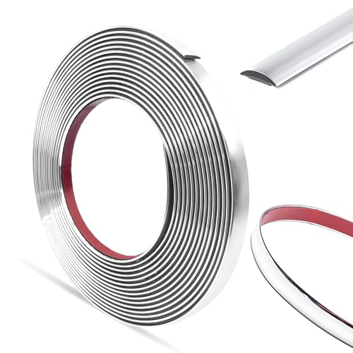 Alethron Zierleisten Selbstklebend, 6m*10mm Chrom Zierleiste Selbstklebend Universal Flexible Leisten Selbstklebend Auto mit Schutzfolie Silber für Karosserie Fenster Außen Dekoration