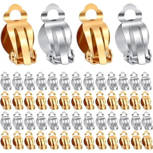 WKRTDY 50 pcs Edelstahl Clip-On Ohrringe - Flache Runde Ohrclips für Damen ohne Ohrlöcher - Ohrklipser als Zubehör für Ohrringe und Schmuckherstellung - Bastelbedarf