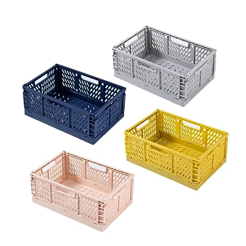 4 Stücke Klappkiste, Klappbox Klein, Faltbar Aufbewahrungskorb Plastik, Stapelbare Aufbewahrungsbox, Stabil Aufbewahrungskiste für Küche, Bad, Büro, Schlafzimmer, Schrank, Schublade, 22 × 14.7 × 9.3cm