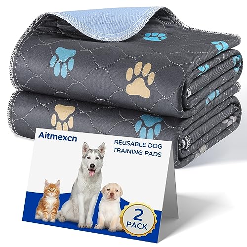 2 Stück Wiederverwendbare Hundetrainingspads, 45 x 60 cm Haustier-Urinunterlage waschbare, Aitmexcn Super Saugfähig Welpenunterlagen, Wasserdicht, Urinierunterlagen für Hunde, Auto, Reisen Grau