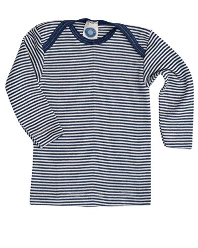 Cosilana, Baby Unterhemd Langarm, 70% Wolle 30% Seide (Marine Geringelt, 70-80)