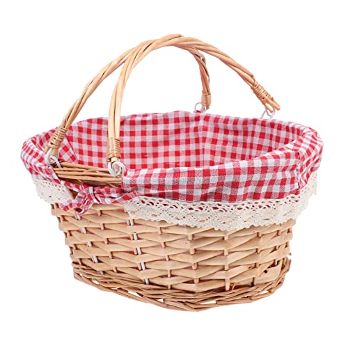 BESPORTBLE Picknickkorb ablagekörbe kühlkorb einkaufskorb türdeko Weihnachten Fruits Basket Picknickdecke Teppich Ernte für Paare Obstkorb gewobener Korb Essen Gemüsekorb Stoff rot