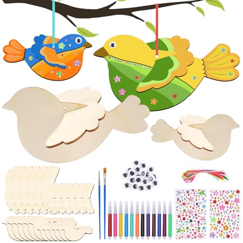 Moosono DIY Vögel Bastelset Kinder, 12 Stück Vögel Holzbastelsets in 2 Größen, 3D-Vogel-Deko für Garten, DIY Frühlings & Osterdeko, Kinderzimmer & Geschenke (3 4 5 6 7 8+ Jahre alt Jungen/Mädchen)