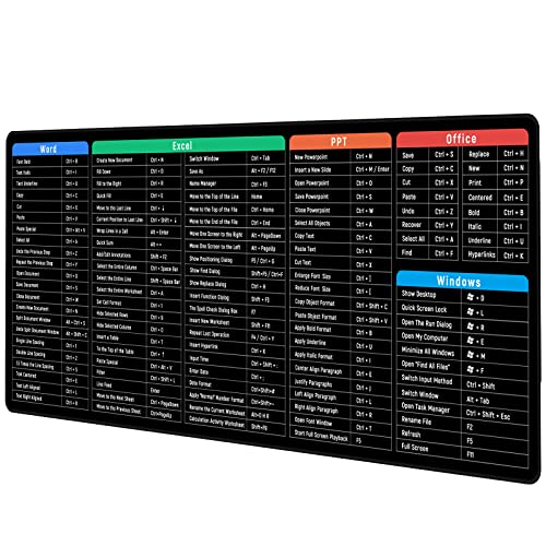 JIALONG Großes Mauspad mit Excel Tastaturkürzeln für Office, multifunktional, komfortabel Gaming Mousepad, Anti Rutsch Schreibtischunterlage für Büro und Zuhause 900x400mm
