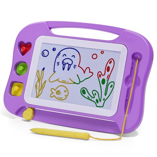SGILE Zaubertafel Kinder Magnetische Maltafel, Bunt löschbare magnettafel mit Magnetstift und 3 Stempeln, Zaubermaltafel für Reise, Autofahrt, Geburtstag, pädagogisches Geschenk für Kleinkinder, Lila