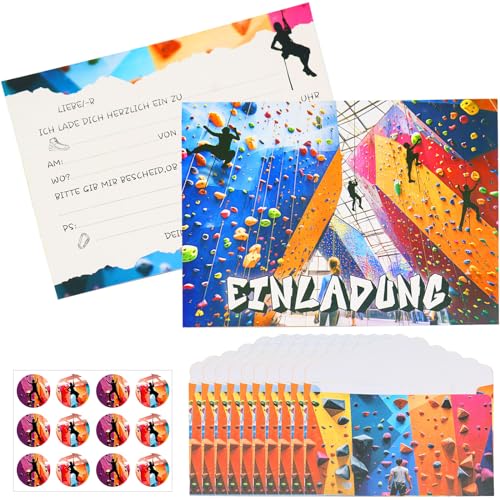 Seasboes Einladung Klettern 12 Einladungskarten 12 Umschläge 12 Aufkleber, Bouldern Kletterhalle Einladungskarten, Kletterpark Partycards, Kindergeburtstag Party Einladungskarten für Junge, Mädchen