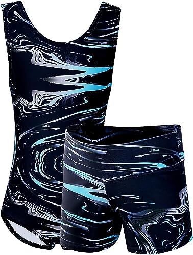 Dancina Turnanzug für Mädchen 2-teiliges Set Gymnastikanzug mit Hose für Kinder 140/146 Schwarz/Aquablau