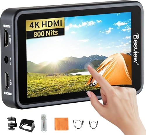 Desview R5II Camera Monitor 5.5 Inch 4K Touch Screen LCD HDMI 1920 * 1080 HDR 3D-LUTs 800 Nits FHD Panel DSLR Compatible with NP-F and E6 Battery (R5II 5.5 Inch)