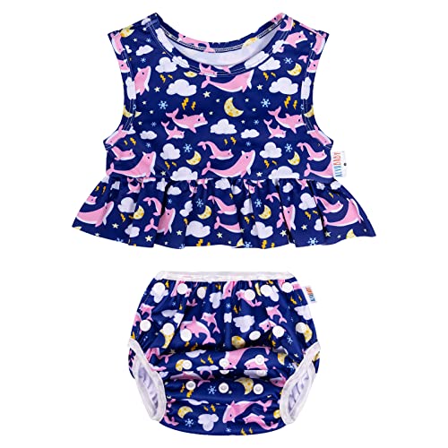 ALVABABY Schwimmwindel Baby Baby-Mädchen-Badeanzug ärmelloser Bikini-Badeanzug für Kleinkinder wiederverwendbares Schwimm-Set - 1 Schwimmwindeln und 1 Schwimmshirt Größe L（1-3Jahren） ZSWT03-DE