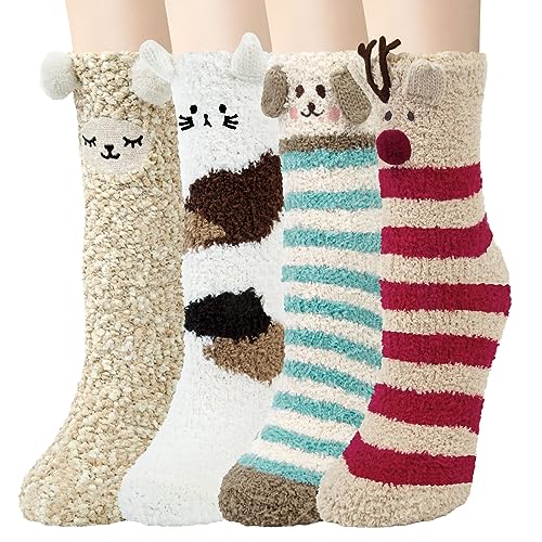 Kotashion Kuschelsocken Damen Flauschige Socken lustige Weihnachtsgeschenke für Frauen gemütliche Winter-Thermosocken niedliche warme Tierbettsocken Mädchen beste Geschenkideen