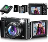 4K Digitalkamera 48MP Autofocus Kompaktkamera Fotokamera mit 32GB Karte, 3 Zoll 180° Flip-Bildschirm, 16X Digital Zoom Kompaktkamera Fotoapparat mit 2 Batterien für Anfänger(Schwarz)