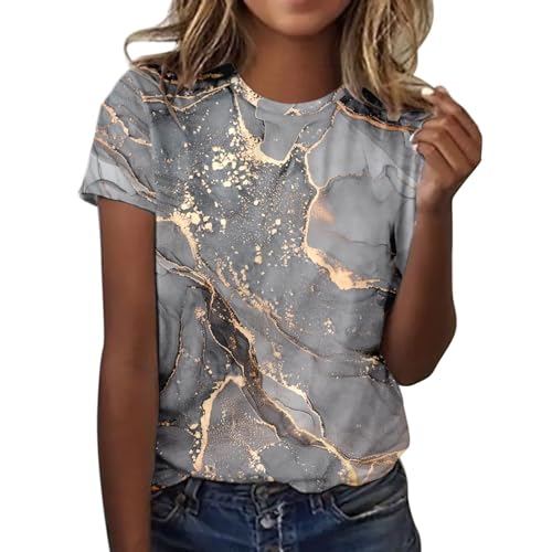 CGGMVCG Grafik-T-Shirts für Frauen Damen Täglicher Druck O Ausschnitt Tops Kurzarm Rundhals T-Shirt Übergroße T-Shirts für Frauen, Z01 Grau, XX-Large