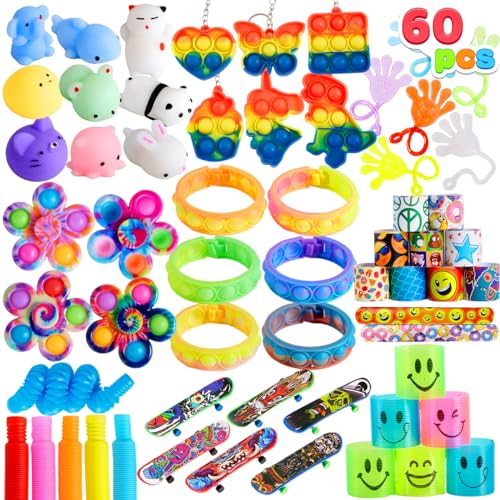 JOYIN 60 Stücke Kindergeburtstag Mitgebsel Set, Popular Fidget, Partyspielzeuge, Goodie Bags Fillers für Kindergeburtstag Gastgeschenke, Give Aways Kindergeburtstag Klassenzimmer Preise