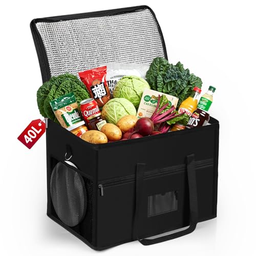 Kühltasche 40L Faltbar Picknicktasche, ZXK CO Große Thermotasche Isoliertasche für Camping Picknick, Einkauf Auto BBQ, Tragbar Wiederverwendbare Isoliert Einkaufstasche