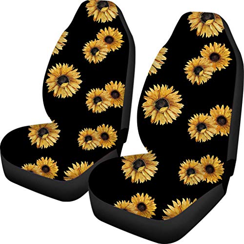 Coloranimal Auto-Sitzbezüge mit Sonnenblumen-Motiv, Schwarz, 2 Stück, Innendekoration, Auto-Zubehör, universelle Passform, SUV, Van, Limousine, Damen, Herren, Lieferant