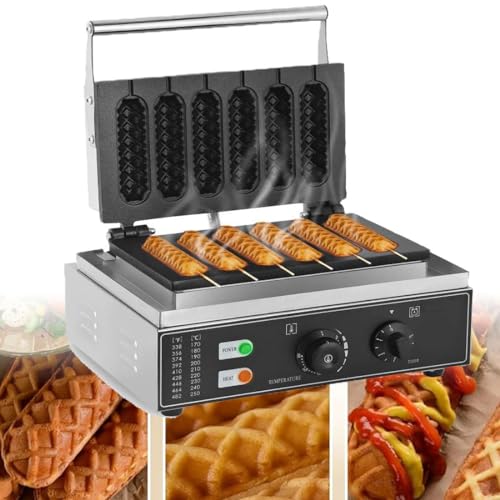 Französischer Heißhund, kommerzielle Waffeleisenmaschine, 1500 W, elektrisch, antihaftbeschichtet, 5/6 Stück, Hotdog-Käse, Pressstab aus Eisen, 50-300 °C, Temperaturkontrolle, 5-min-Timer Frankreich