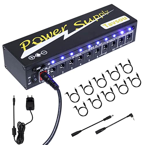 Tavsou Netzteil für Gitarren-Effektpedale 10 isolierter DC-Ausgang 9V/12V/18V mit separatem Kurzschlussschutz EU Adapter