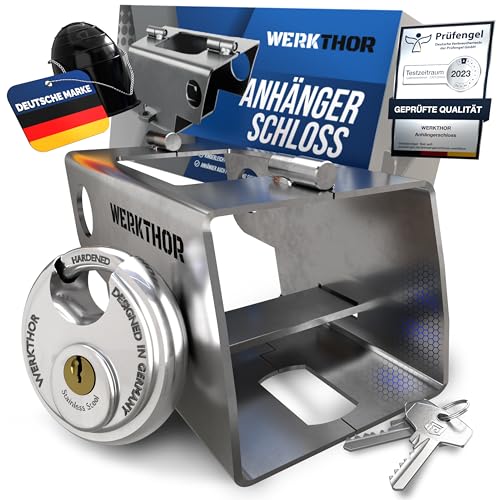WERKTHOR Anhängerschloss - Universelles Kastenschloss Anhänger - Anhänger Diebstahlschutz Angekoppelte & Abgekoppelte -Edelstahl Anhänger Schloss - Schloss für Anhänger - Schlüsselschloss