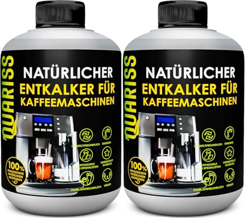 QUARISS 100% Natürlich Entkalker Kaffeevollautomat - Kaffeemaschinen Entkalker, Kaffeemaschine & Kaffeevollautomaten, Kompatibel Mit Allen Herstellern, Reiniger Kaffeevollautomat, Kalklöser, 2x500ml