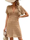 Desol Bikini Cover Up Strandkleid Damen Aushöhlen Häkelkleid Strand Strandtunika Damen Sommer V-Ausschnitt Strandponcho Beachwear Damen Strandurlaub