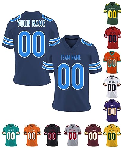 Herren-Sporthemden Personalisiert American-Football-Trikot, Personalisierte Schnelltrocknend Atmungsaktiv T-Shirt kurzärmelig für Damen Kinder, S ~ 7XL