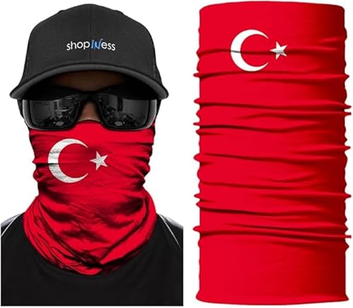 ShopINess Unisex Erwachsene Multifunktions Schlauchschal Halswärmer Neckwarmer Flaggen-Stil Fußball Weltmeisterschaft (Türkei)