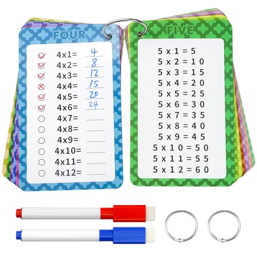 Suofuolef 1x1 Lernkarten, Einmaleins Tabelle mit 13 x Übungsblättern, Rechenhilfe Trocken Abwischbar Ohne zu Schmieren und Ohne Farbrückstände