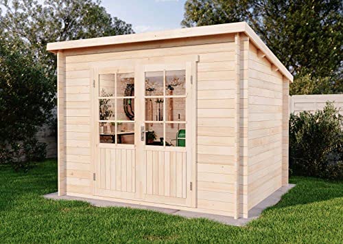 Alpholz Gartenhaus Maria aus Massiv-Holz | Gerätehaus mit 28 mm Wandstärke | Garten Holzhaus inklusive Montagematerial | Geräteschuppen Größe: 300 x 250 cm | Pultdach