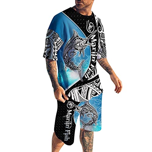 Schnell trocknende 3D-Kurzarm-Anzugshorts für Herren Strand Tropical Body Sportshorts Sportanzug Leinen Herren Herren Herren kurz Sommer Baumwolle Jogginghose kurze Hose Overall (Sky Blue, S)