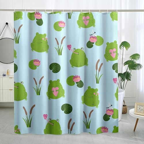 Luowenji Duschvorhang 120 x 200 Süßer Frosch Shower Curtains 3D Duschvorhang Kinder Jungen Mädchen Antischimmel Duschvorhänge für Badewanne Waschbar Textil Badezimmer Vorhang 6189L
