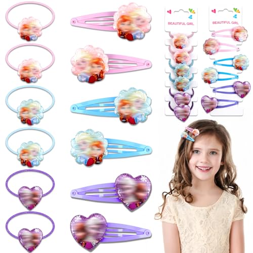 Prinzessin Haarspangen Mädchen Haarschmuck Set- Niedlich Haarclips mit Elastische Haarring Cartoon Kinder Haarschleifen Haarnadeln Hair Clip Accessoires Geschenke für Mädchen Baby