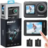 AKASO Action Cam 4K 20MP WiFi Unterwasserkamera IPX8 Wasserdicht Action Kamera EIS 2.0 mit Touchscreen, Zoom, Sprachsteuerung und 2x1350mAh Akkus Kit-Brave 7