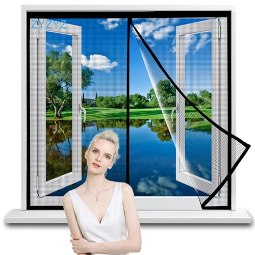 Magnet Fliegengitter Fenster 115x180cm Schwarz Insektenschutz Magnet Fliegenvorhang, Magnetische Adsorption, Faltbar, Auto Schließen, für Türen/Patio