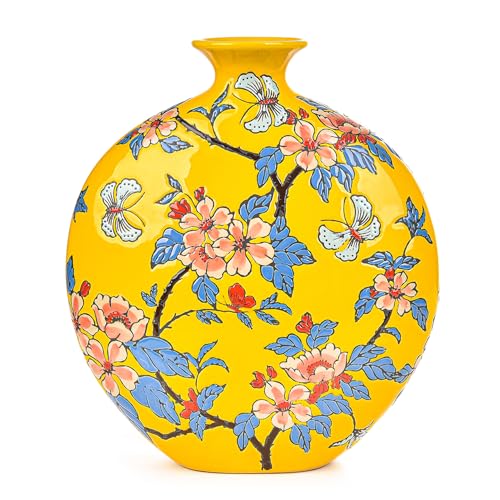 Sungmor Hochwertige emaillierte Porzellanvase, traditionelle, handgeschnitzte Keramikvase für frische Blumen, getrocknete Pflanzen, Arrangement, dekorative Vase für Tafelaufsätze, Regal, Wohnzimmer