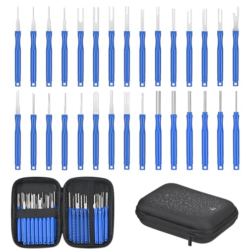 Szaboviktoria 30 Stück Terminal Entfernung Auspinwerkzeug,Auto Kabel Stecker,Ausbau Werkzeug,Pin Removal Tool Kit,KFZ Entriegelungswerkzeug,mit Werkzeugtasche,für Meisten Anschlussklemmen