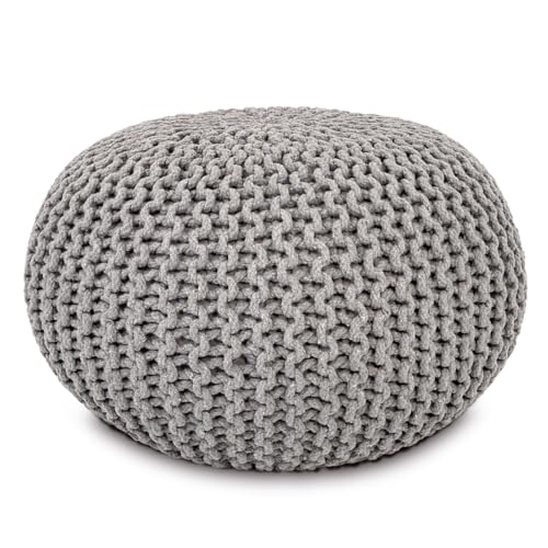 Amago home Sitzpouf Strickhocker Pouf Ø45 H30cm Bodenkissen Indoor Baumwolle nachhaltig recycelt Farbe hellgrau