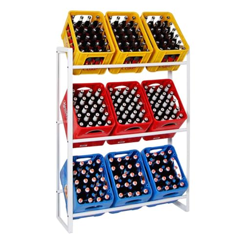 PROREGAL Getränkekistenregal Königssee XL | HxBxT 137x105x32cm | 9 Kästen | Weiß | freistehendes & stabiles Getränkeregal, Wasserkistenregal, Bierkistenregal