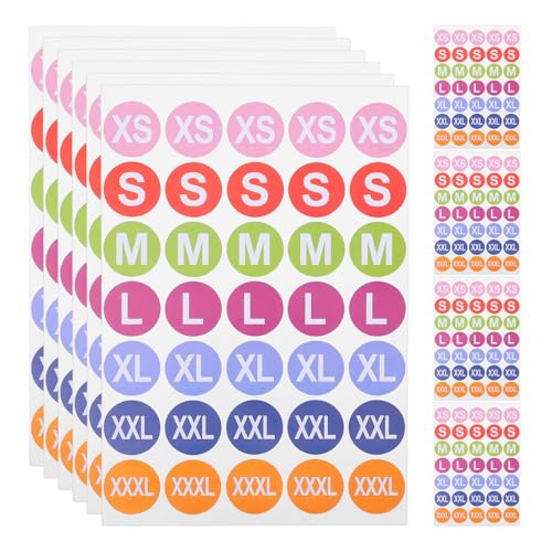 SHINEOFI 25 Blatt Konfektionsgrößen-Aufkleber Xs-Xxl Konfektionsgrößen-Streifenetiketten Rund Selbstklebende Bekleidungsgrößen-Etiketten Für T-Shirts Hosen Röcke Einzelhandel Xs S M L Xl