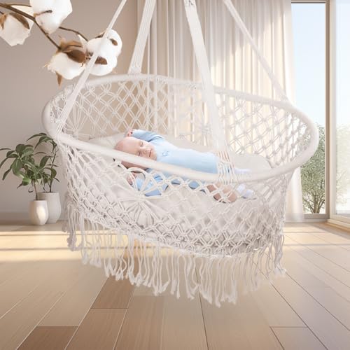 Sinbide Babywiegen, Baby Wiege für Babys und Kleinkinder ab Geburt bis 3 Jahre, Aufhängen Bette, Bohemian Baby Bassinet, Hochwertiges Hängebett Weiß