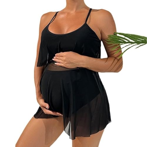 Umstands Tankini Set, Schwangerschafts-Badeanzug, verstellbare Träger, zweiteilig, Umstands-Badeanzüge, Bademodem,Schwarz,M