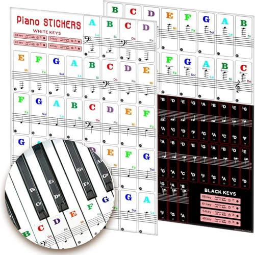 Klavier Keyboard Noten Aufkleber für 88/61/54/49/37/32 Tasten - Farbige Klavieraufkleber für Keyboards - Perfekt zum Klavierlernen für Anfänger