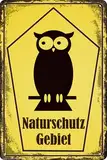 LUCKYLINDE - Wetterfestes Gartenschild für den Außenbereich, Blechschild - Hinweisschild: Naturschutzgebiet – 30 x 20 cm (Eule)