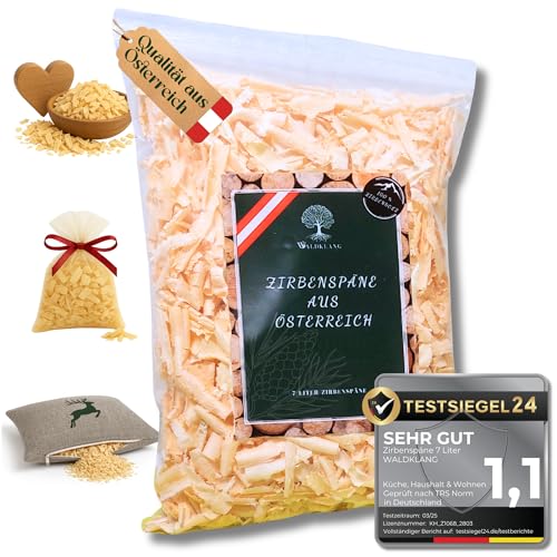Waldklang Zirbenspäne 7 Liter - Zirbenholz aus Österreich - Füllmaterial für Kissen - Ideal für Holzdeko - Doppelt von Hand gesiebt